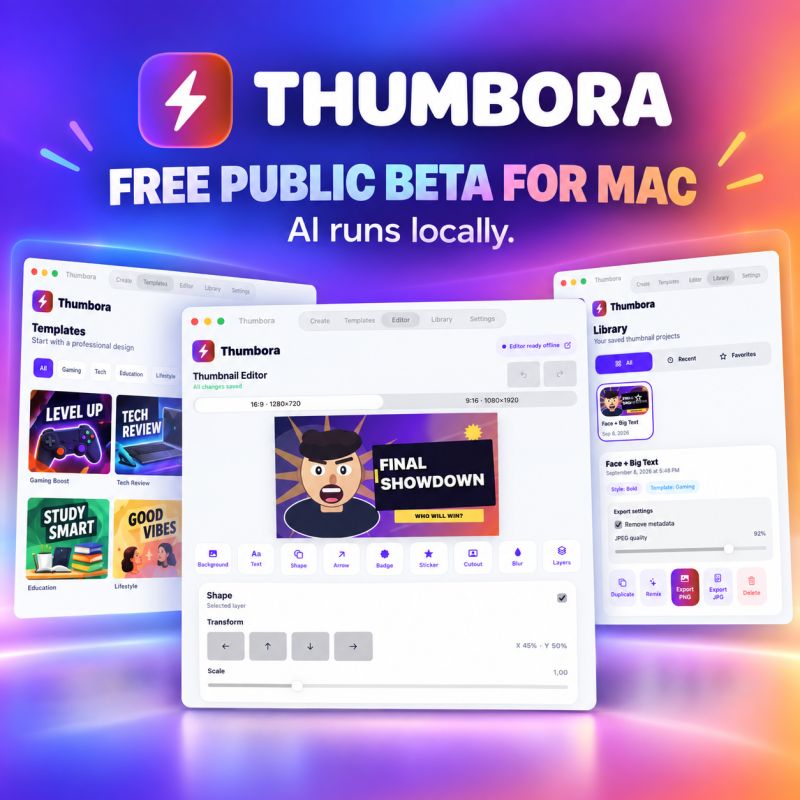 Thumbora, editor locale per creare thumbnail su Mac